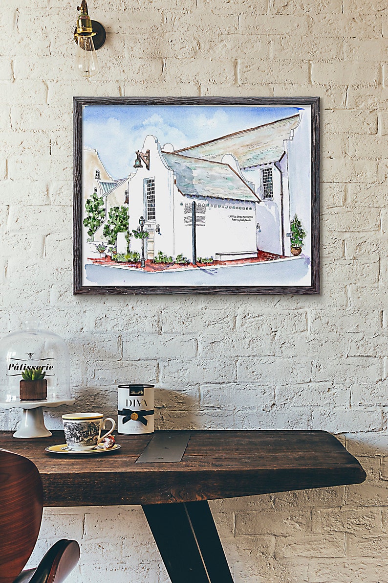 Rosemary Beach Post Office Watercolor Art Print Rosemary Etsy
