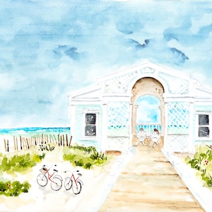 Seaside Beach Watercolor Print: Tupelo Pavilion, Florida Coastal Art