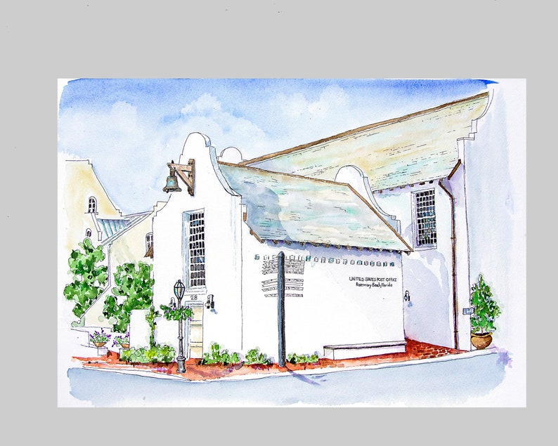 Rosemary Beach Post Office Watercolor Art Print Rosemary Etsy