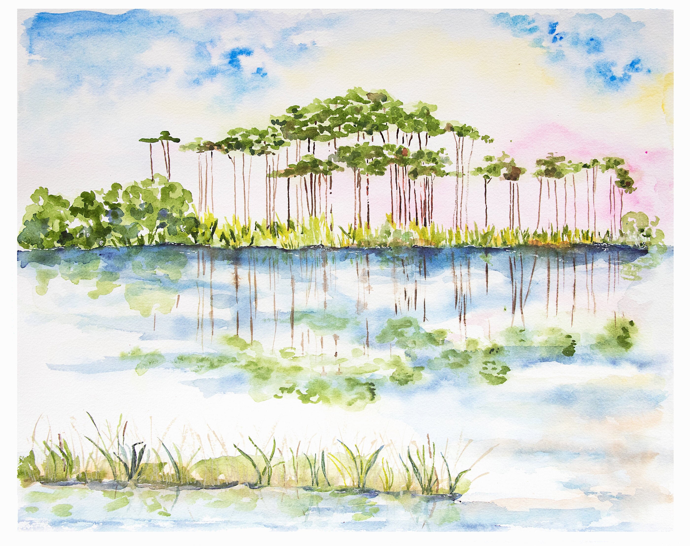Western Lake Watercolor Print Coastal Dune Lake Pine Trees Etsy 日本