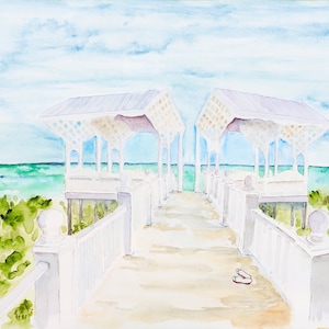 Seaside Beach East Ruskin Pavilion Watercolor Art Print: 30-A Tropical Artwork