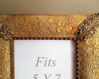 Ornate Raised Floral Metallic Gold Copper Painted Picture Frame 5 x 7 Rustic Wedding French Country Farmhouse Baroque Romantic Resin
