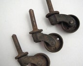 3 Rusty Vintage Antique Iron Caster Wheels Hardware Furniture Casters Salvaged Industrial Stem Casters Assemblage Art Steampunk