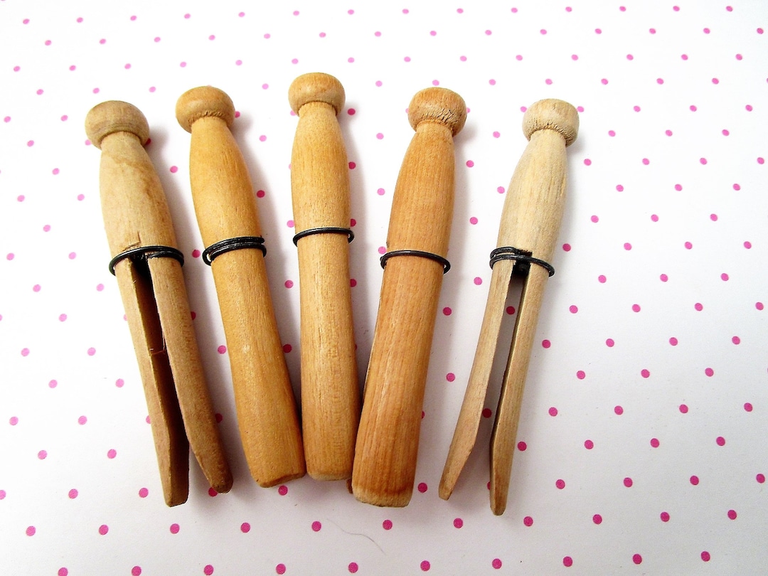 5 Antique Wooden Clothespins Vintage Metal Wrap Laundry Room Farmhouse ...