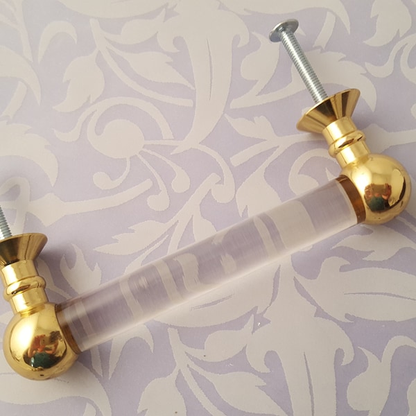 1 Vintage Glass Rod and Brass Drawer Pull 4 1/2" Long Screws 3" on Center Mid Century Art Deco Replacement Repair Restore Furniture