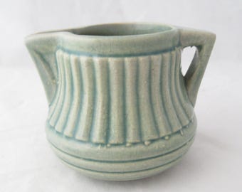 Vintage Brush McCoy Kolorkraft Pottery Ribbed Green Creamer