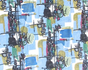 Huge Mid Century Barkcloth Curtain Atomic Abstract Design Bark Cloth Curtains 76" wide x 84" long