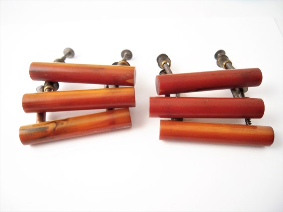 6 Vintage Bakelite Drawer Pulls 3 Long 2 On Center Etsy