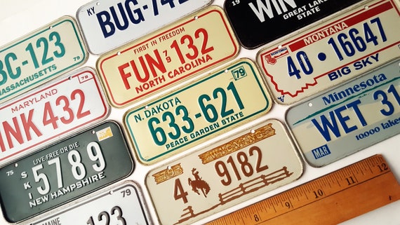 Vintage Miniature Metal State License Plates 4 7/8 Wide Bike Embossed 1979  Cereal Premiums Your Choice 
