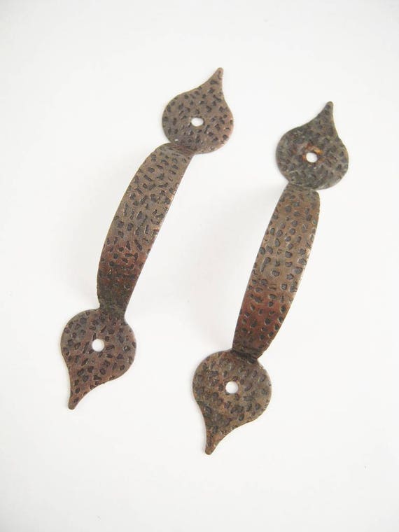 2 Vintage Hammered Metal Cupboard Cabinet Pulls Handles Copper Etsy