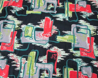 Pair Mid Century Barkcloth Curtains Geometric Atomic Design Bark Cloth Curtains 42" x 84"