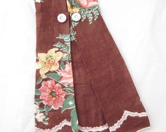 Vintage Floral Handkerchief Made Into Tiny Dress with Buttons Fabric Repurpose Upcycle
