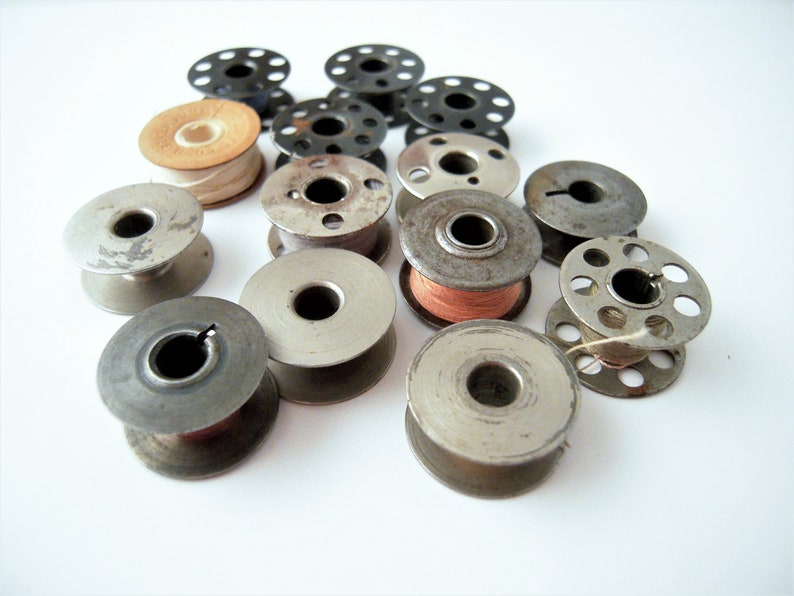 Lot 14 Antique Vintage Metal Bobbins Sewing Machine Thread Bobbins