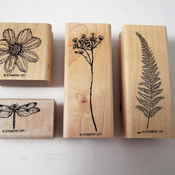 Stampin' Up NOS Floral Rubber Wooden Stamps Fern Petal Flower Wildflower Dragonfly Your Choice Wood Stamping Blocks Craft Unused