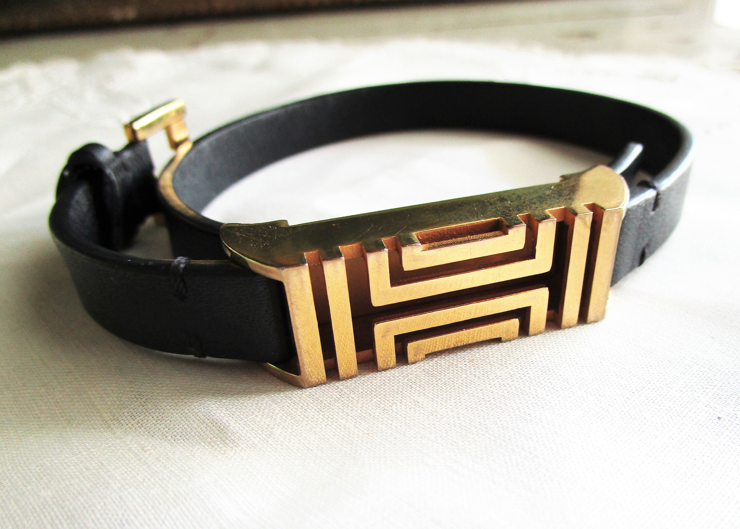Tory Burch Fitbit Fret Bracelet Wrap Black Leather Band Gold | Etsy