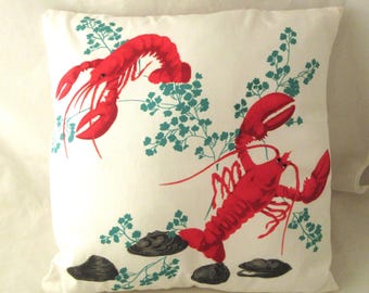 Lobster & Clams Throw Pillow Seaside Cottage Core Wilendur Inspired Fabric