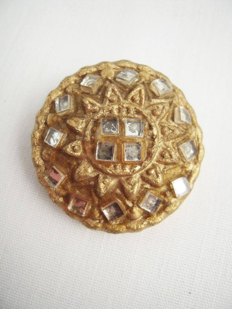 Large Vintage Gold Plastic On Mirror Insets 1 2 Repurpose Assemblage Upcycle Crafts Jewelry