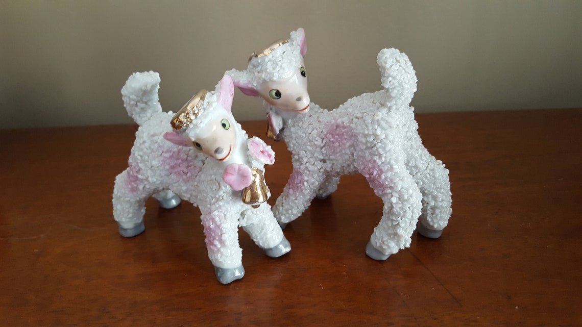 Pair Vintage Anthropomorphic Sugar Lambs Porcelain Ceramic Etsy