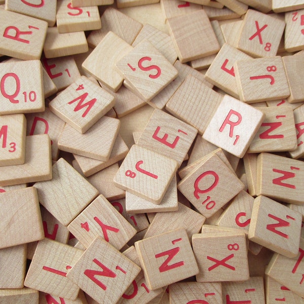 Wooden Scrabble Anagram Tiles RED Letters You Choose You Pick Upcycle Repurpose Game Pieces Jewelry Family Names Wall Hangings Boards Ledges