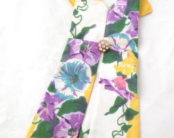 Vintage Floral Handkerchief Made Into Tiny Dress with Button Fabric Repurpose Upcycle
