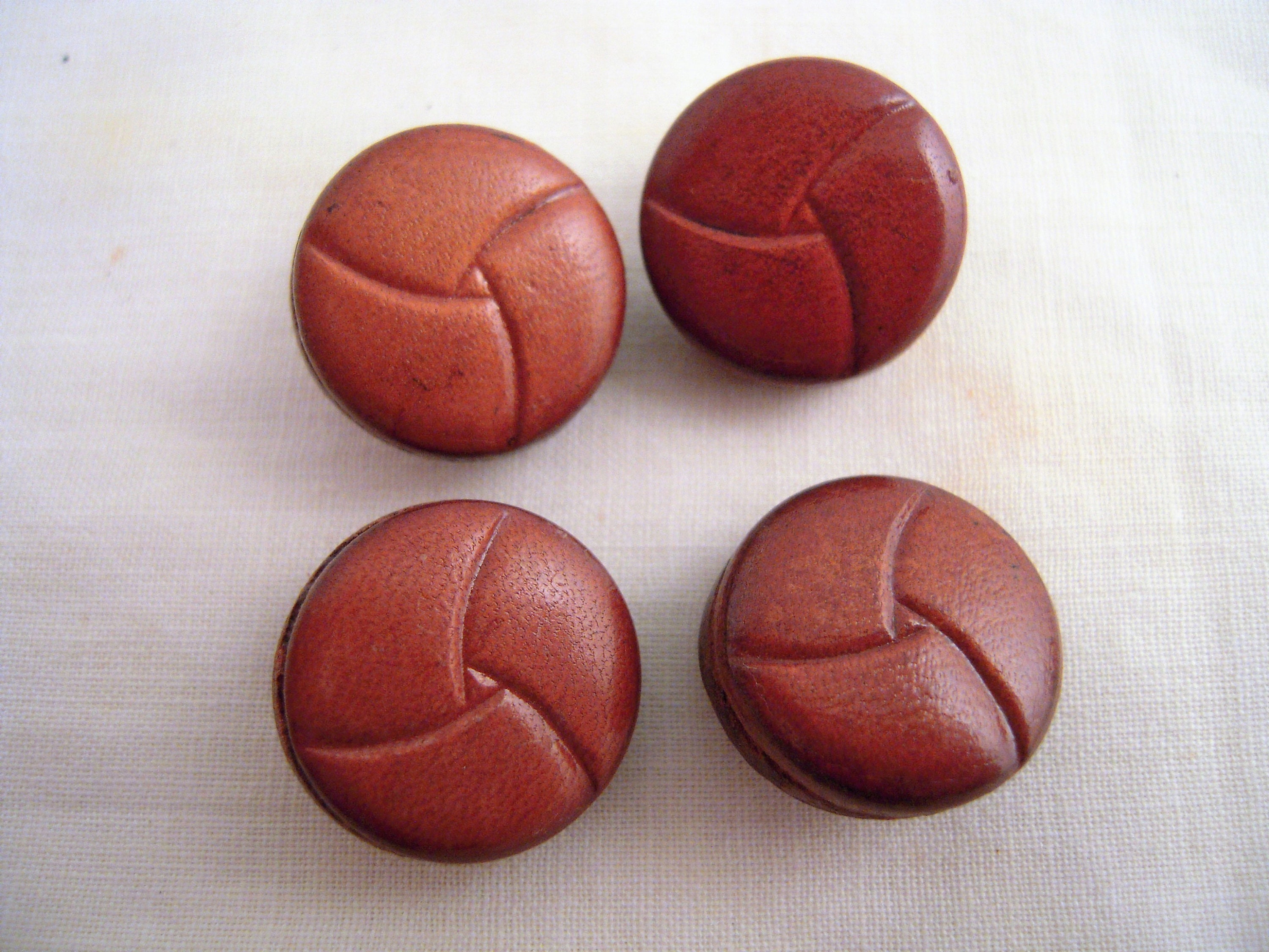 4 Light Brown Embossed Leather Buttons Genuine Leather Etsy