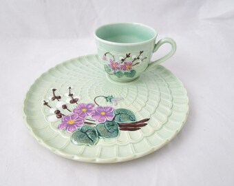 Vintage Germany Majolica Snack Plate and Cup: