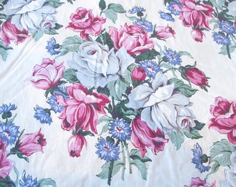 Huge Vintage Roses Curtain Bark Cloth Era Curtains 71" Long x 82" Wide