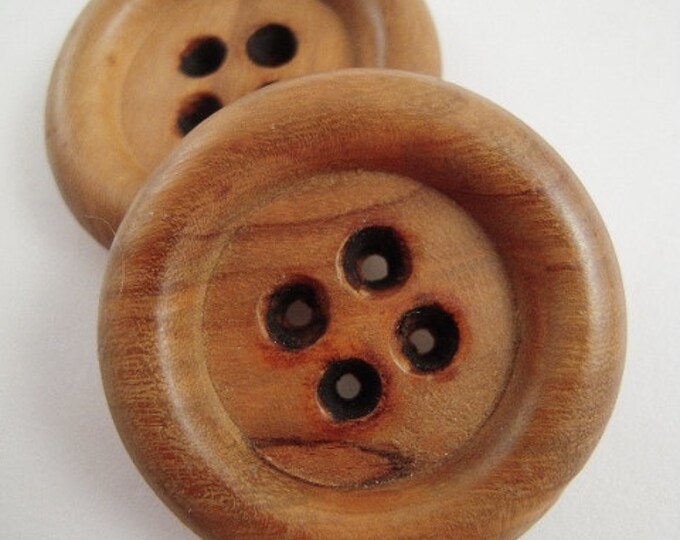 2 Large Vintage Wooden Buttons 1 3/8 Wide Wood Sewing Etsy
