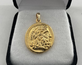 Zeus Greek Coin Pendant with Chain, Percy's Uncle, King of the Gods, Ruler of mount Olympus,Greek Mythology, Percy Jackson Fans (PJPC44-S)