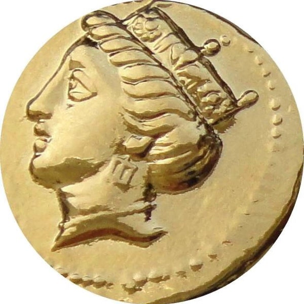 Tyche and Owl, Greek Goddess of Luck and Fortune, Change your Luck, Famous Greek Mythology Coin. Real Gold Plate