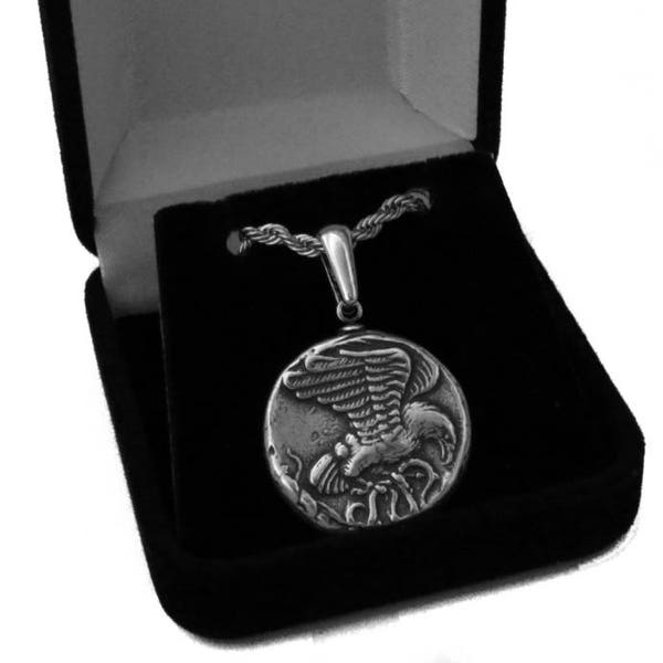 Nike Coin Pendant & Chain, Goddess of Victory, Eagle, Very Fast Runner, Greek Mythology (9P-S)