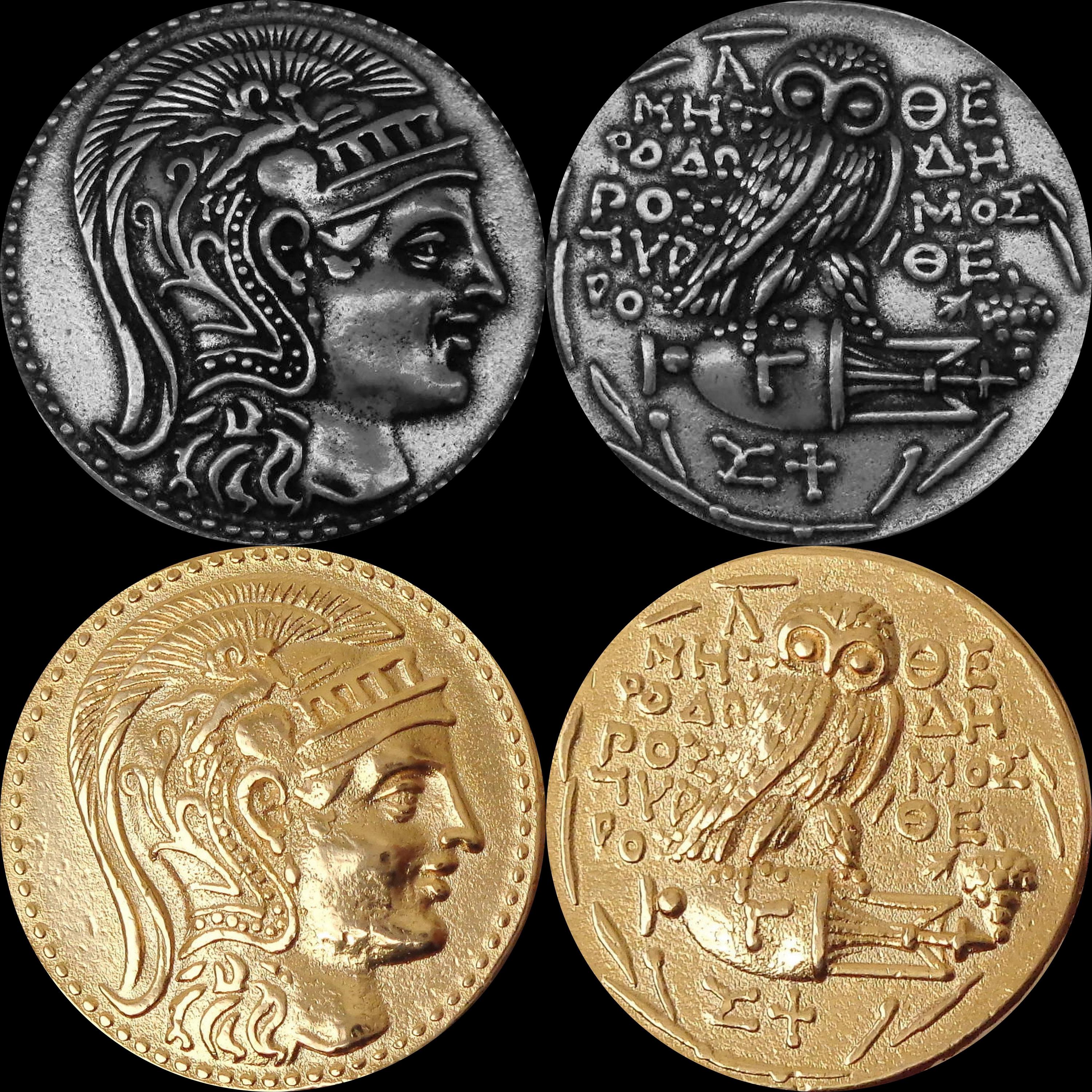 Athena and Owl, Amphora, Famous Greek Coin, Goddess of Wisdom133 BC Later Version, Great Stocking St