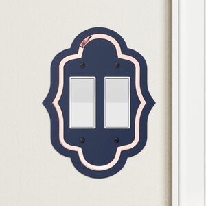 Vintage Art Deco Navy & Rose Gold Light Switch Cover, Two Tone Acrylic Wall Plate