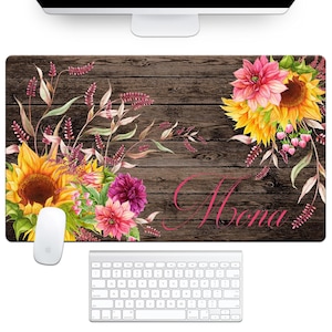 Rustic Sunflower Desk Pad, Personalized Office Decor, Surface Protector