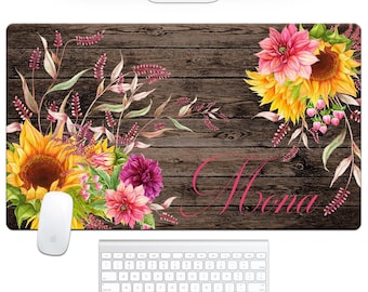 Rustic Sunflower Desk Pad, Personalized Office Decor, Surface Protector