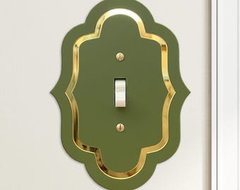Art Deco Olive and Gold Light Switch Cover, Custom Two Tone Acrylic Wall Plate