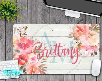 Monogrammed Desk Pad Blush Floral Personalized Desk Pad For Etsy