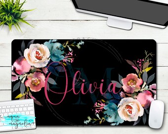 Monogrammed Desk Pad Blush Floral Personalized Desk Pad For Etsy