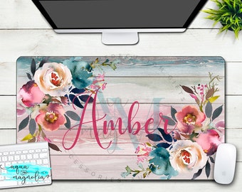 Monogrammed Desk Pad Blush Floral Personalized Desk Pad For Etsy