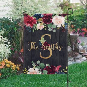 Personalized Floral Initial Garden Flag - Double Sided