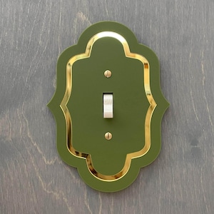 Art Deco Olive and Gold Light Switch Cover: Custom Two Tone Acrylic Wall Plate