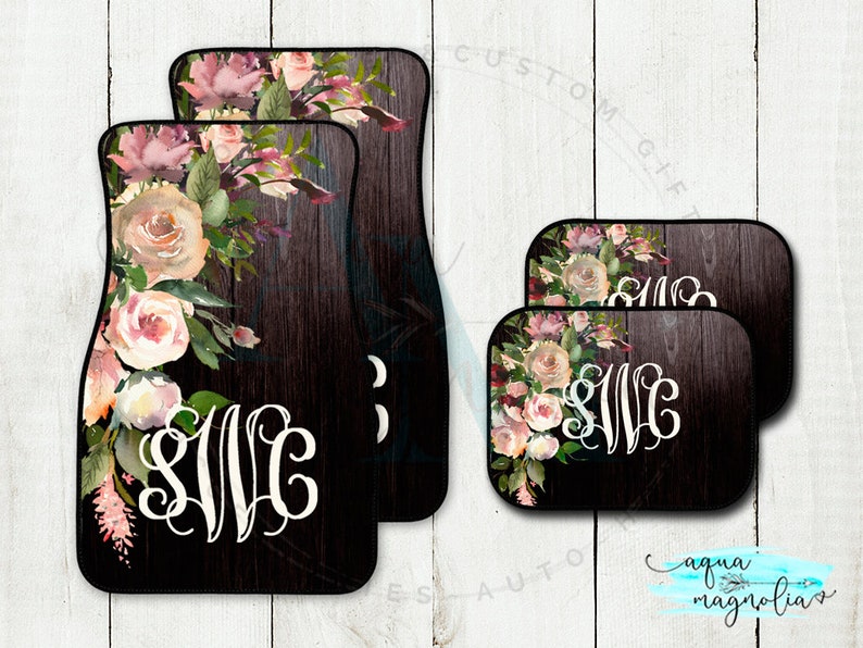 Monogrammed Car Mats Blush And Burgundy Floral Personalized Etsy
