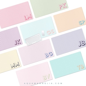 Pastel Stripes Desk Mat with Shadow Initials: Personalized Office Accessories Setup