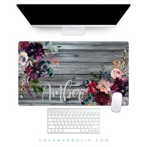 Personalized Floral Desk Pad for Keyboard and Mouse: Rustic Chic Boho Office Decor