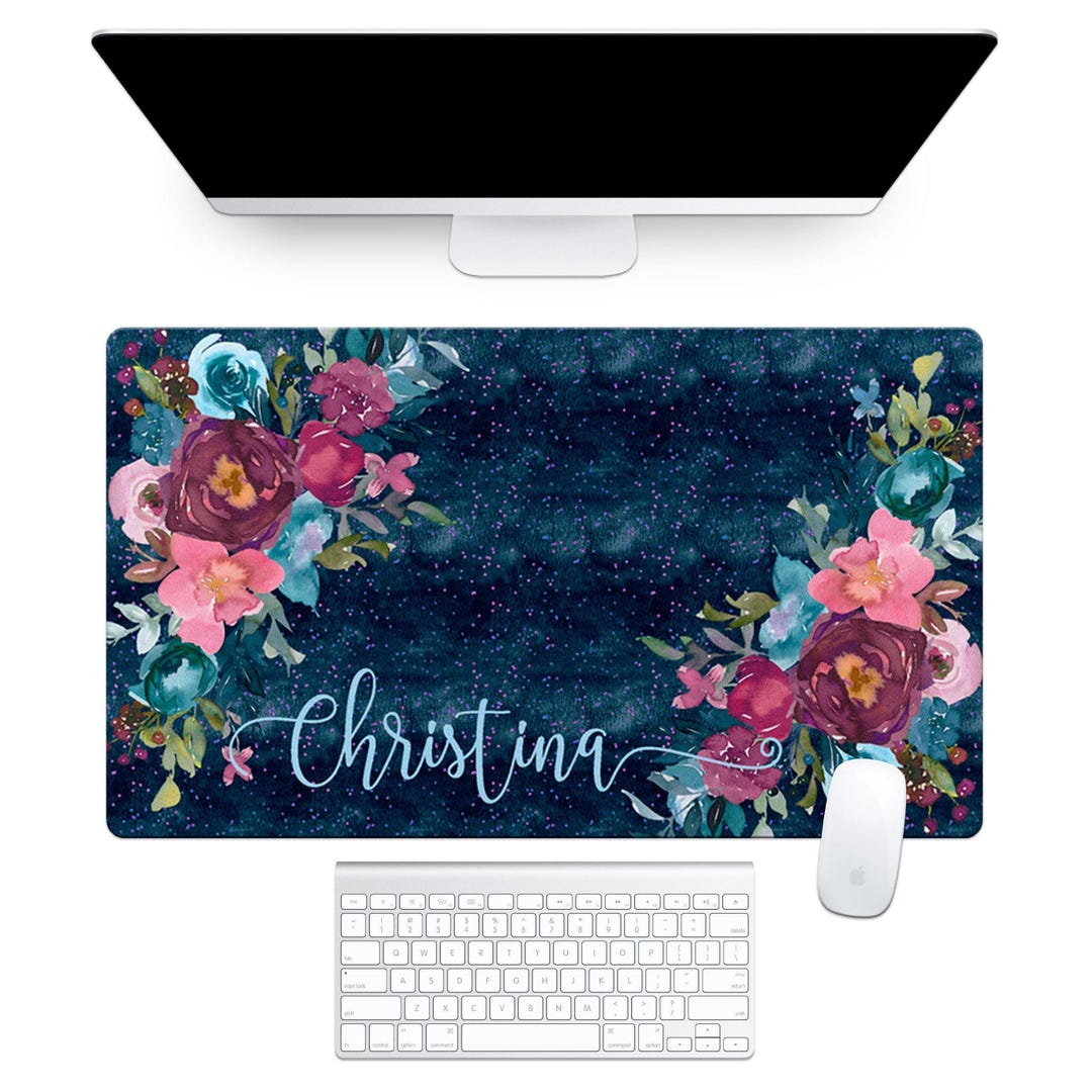 Personalized Pink Floral Desk Pad, Keyboard Mat Surface Protector, Gift ...
