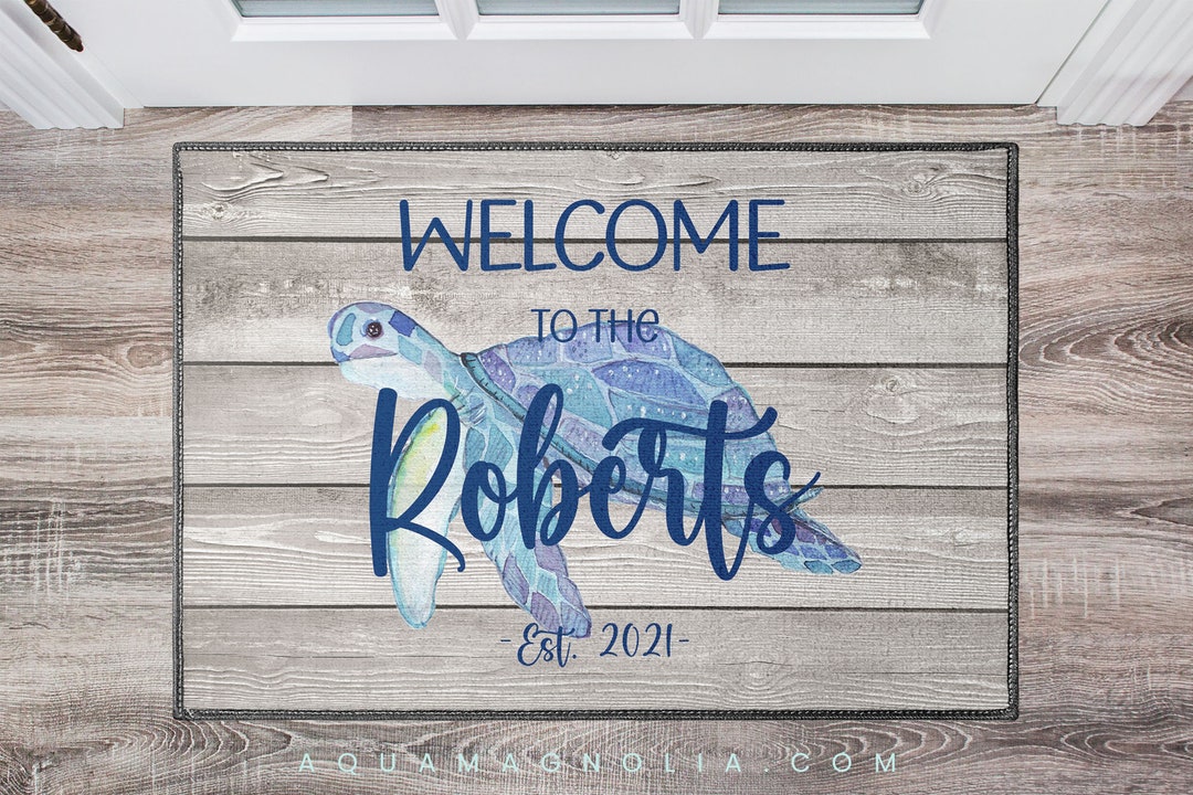 Personalized Sea Turtle Doormat, Custom Floor Mat for a Beach House