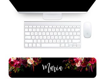 Custom Keyboard Wrist Rest, Personalized Wrist Rest Mouse Pad, Monogrammed Wrist Rest, Work from Home, Pink and Burgundy Desk Accessory