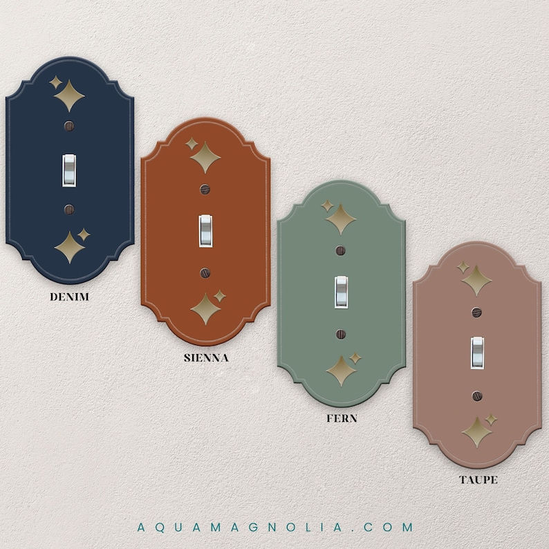 image of a custom made acrylic vintage light switch wall plate, including rocker wall plate, outlet covers and combo electrical covers. Made to order and laser cut from your choice of 28 trendy matte acrylic colors.