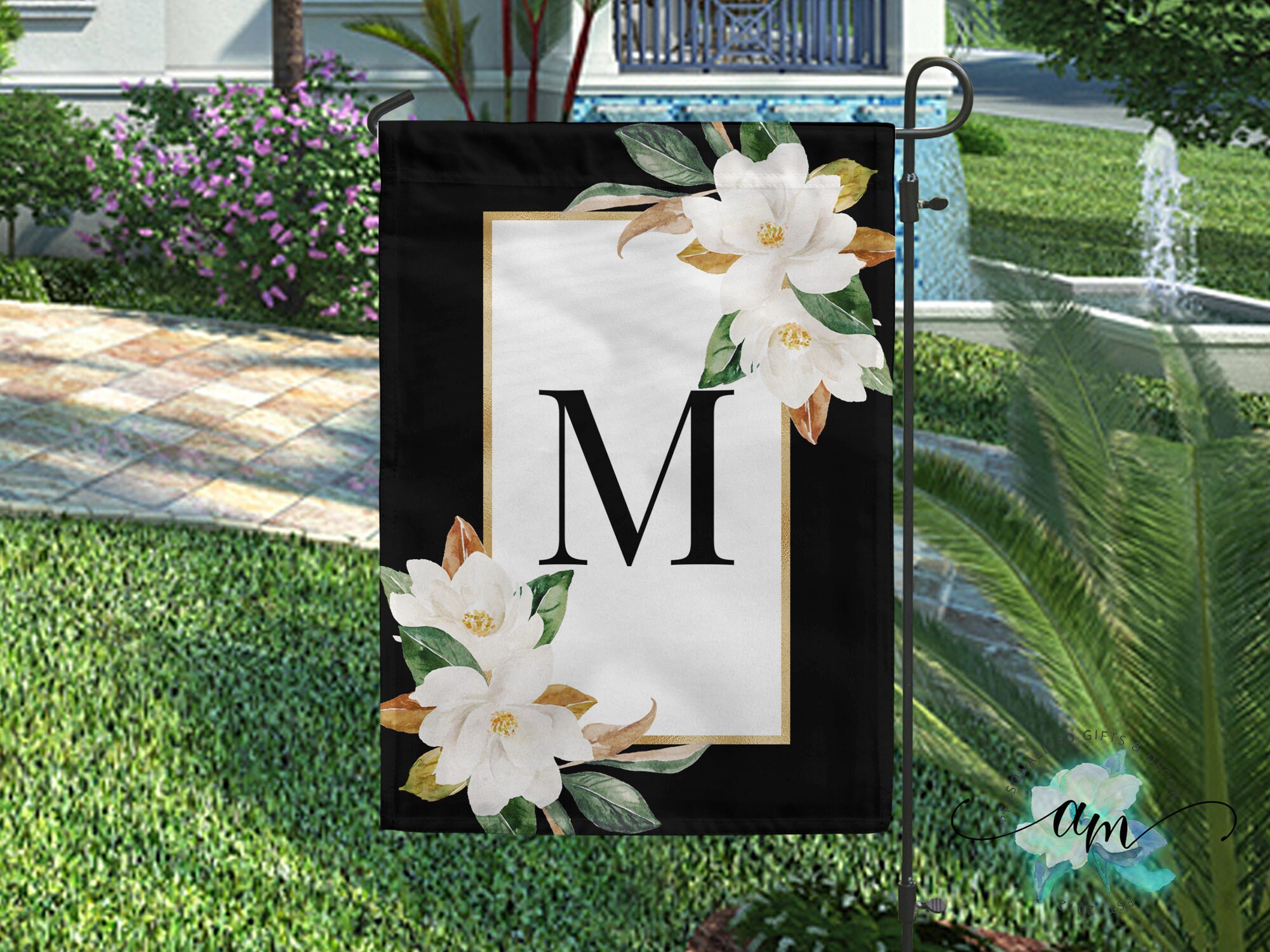 Personalized Floral Garden Flag Magnolia Flowers Garden Flag Etsy