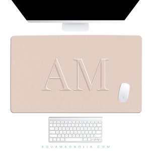 Personalized Initial Desk Mat - Faux Embossed Pad with 3D Initials - Work from Home Accessory